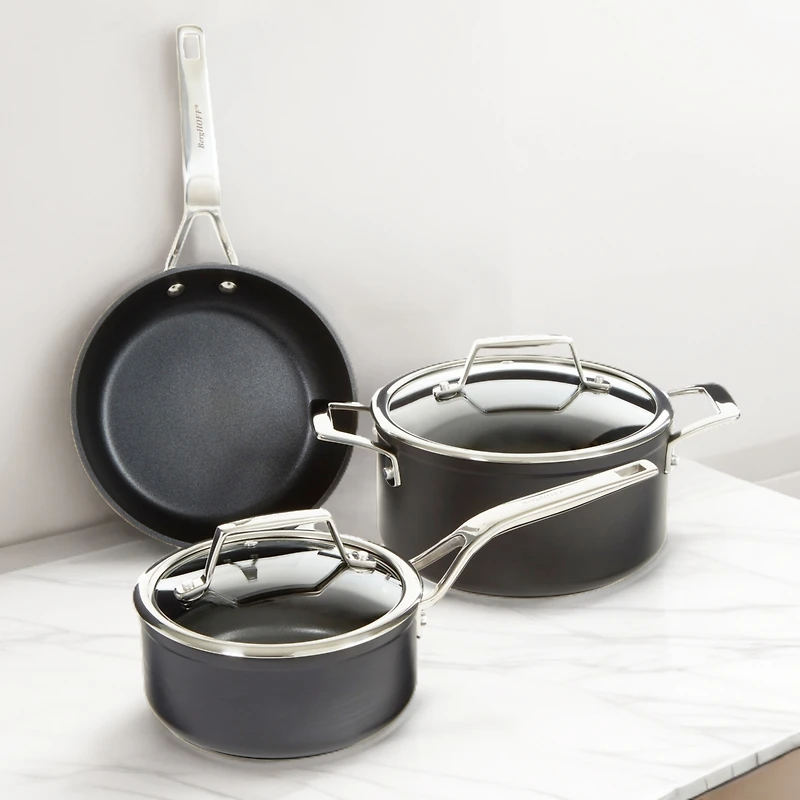 BergHOFF Essentials 10Pc Non-stick Hard Anodized Cookware Set With Glass lid, Black