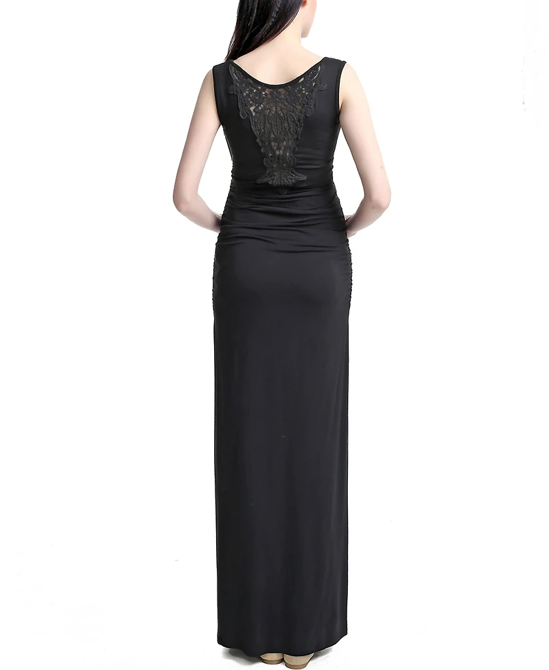 kimi + kai Maternity V-Necl Lace Back Maxi Dress
