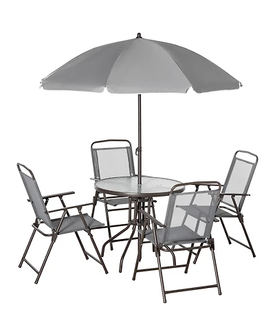 Outsunny 6 Piece Fabric Patio Dining Set for 4 with Umbrella,