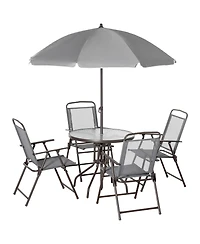 Outsunny 6 Piece Fabric Patio Dining Set for 4 with Umbrella,