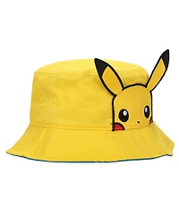 Pokemon Men's Pikachu Face Unisex Adult Bucket Hat With 3D Plush