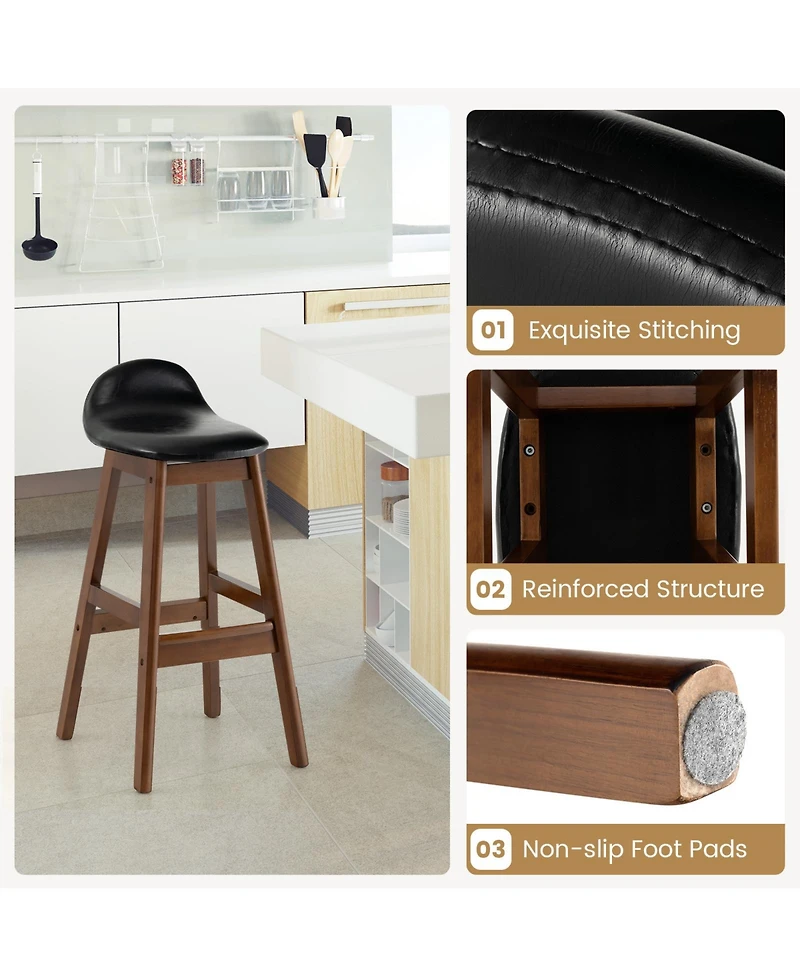 Sugift 27.5 Inch Set of 2 Upholstered Pu Leather Barstools with Back Cushion