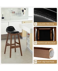 Sugift 27.5 Inch Set of 2 Upholstered Pu Leather Barstools with Back Cushion