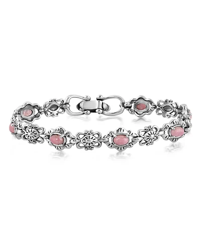 American West Jewelry Sterling Silver with Rhodonite Gemstone Women's Concha Link Bracelet, Small - Large