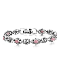 American West Jewelry Sterling Silver with Rhodonite Gemstone Women's Concha Link Bracelet, Small - Large