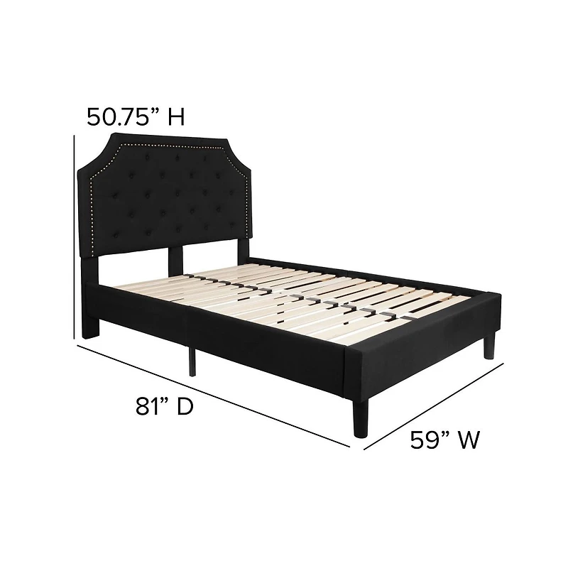 Merrick Lane Provence Platform Bed With Slatted Support Contemporary Tufted Upholstery With Accent Nail Trim