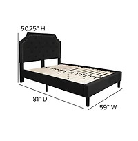Merrick Lane Provence Platform Bed With Slatted Support Contemporary Tufted Upholstery With Accent Nail Trim