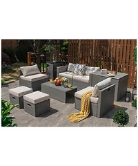 Inolait 8 Pieces Patio Rattan Furniture Set with Storage Waterproof Cover and Cushion