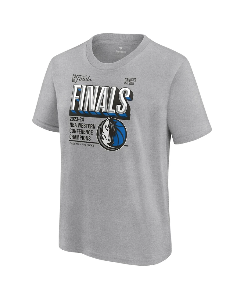 Fanatics Big Boys and Girls Heather Gray Dallas Mavericks 2024 Western Conference Champions Locker Room T-Shirt