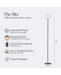 Sky 63" Super Bright Led Torchiere Modern Floor Lamp with Adjustable Head