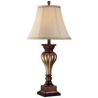 Regency Hill Senardo Traditional Table Lamp 30" Tall Gold Vase Silhouette with Fluting and Floral Tan Bell Shade for Bedroom Living Room Bedside