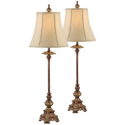 Regency Hill Juliette 36 1/2" Tall Skinny Large Buffet End Table Lamps Set of 2 Brown Light Bronze Finish Living Room Bedroom