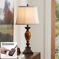Mulholland Traditional Vintage like Table Lamp with Tabletop Dimmer 30" Tall Bronze Golden Marbleized Off White Shade for Living Room Bedroom Hou