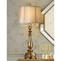 Barnes and Ivy Dubois Traditional Table Lamp 37 1/4" Tall Antique Gold Mist Gray Crystal Beading Drum Shade for Bedroom Living Room Bedside Night