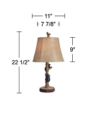 John Timberland Climbing Bears 22 1/2" High Small Rustic Style Accent Table Lamps Set of 2 Usb Port Brown Wood Finish Charging