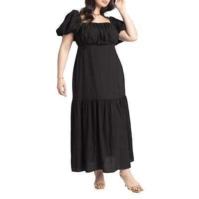 Eloquii Women's Puff Sleeve Tiered Dress