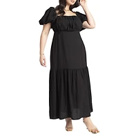 Eloquii Women's Puff Sleeve Tiered Dress