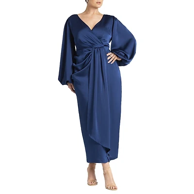 Eloquii Women's Plus Satin Puff Sleeve Pleated Dress