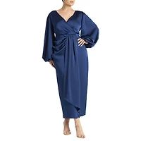 Eloquii Women's Plus Satin Puff Sleeve Pleated Dress