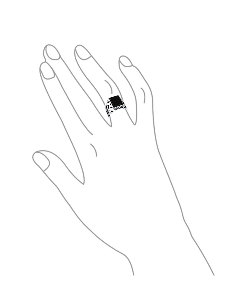 Bling Jewelry Cuban Curb Link Chain Band Rectangle Signet Ring Sterling Silver