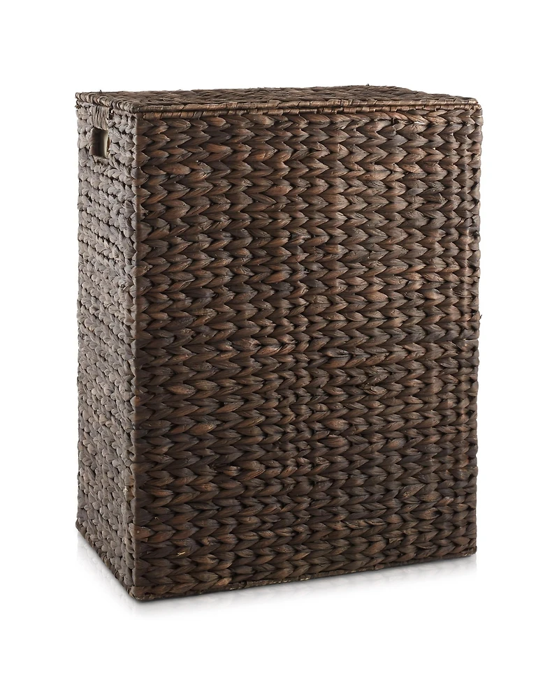 Casafield Large Laundry Hamper with Lid and Removable Liner Bag - Natural, Woven Water Hyacinth Laundry Basket for Clothes