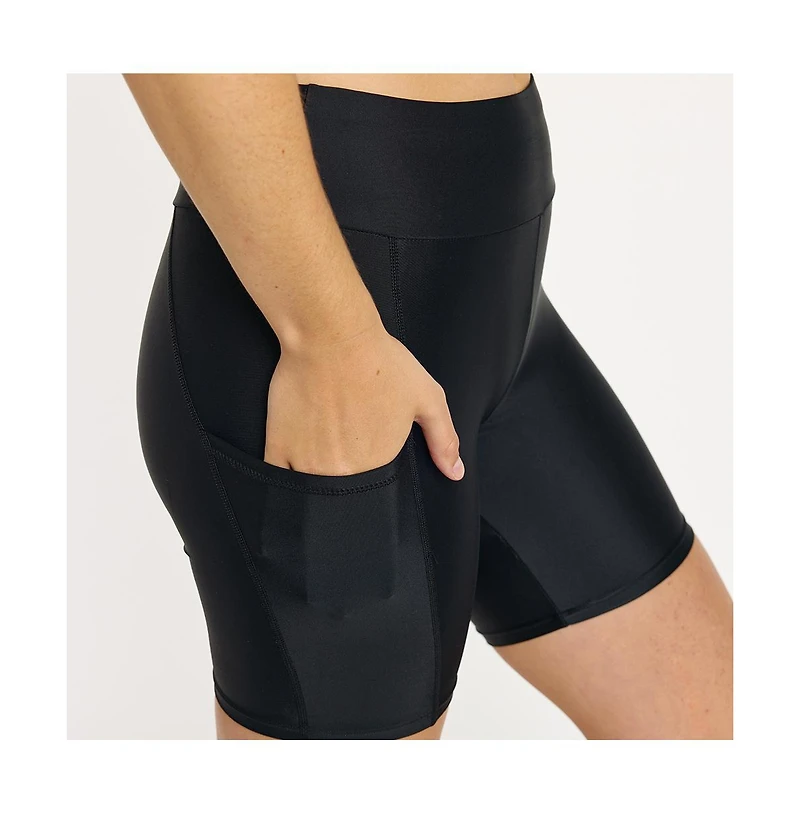 Calypsa Plus Size Mid-Thigh Swim Shorts With Pockets
