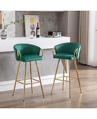 Streamdale Furniture 2 Green Velvet Bar Stools with Chrome and Golden Accents