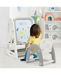 Sugift 2-in-1 Kids Easel Desk Chair Set Book Rack Adjustable Art Painting Board