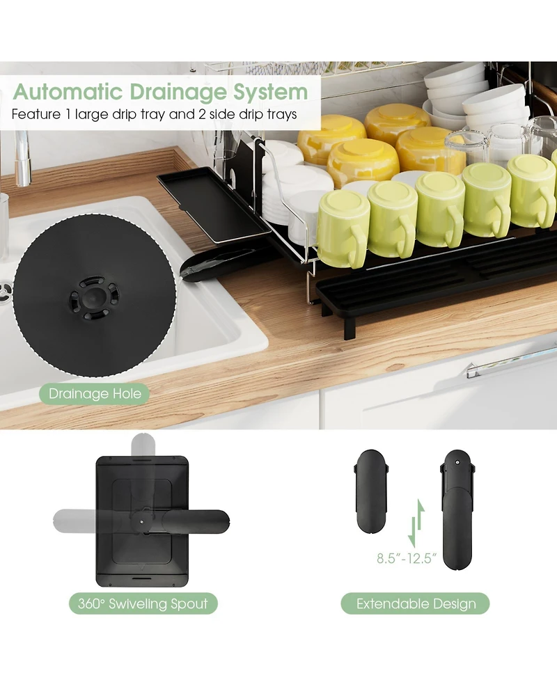 2-Tier Detachable Dish Drying Rack with Cutlery Holder