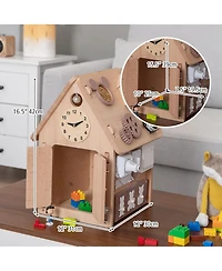 Wooden Busy House Montessori Toy with Sensory Games & Interior Storage Space