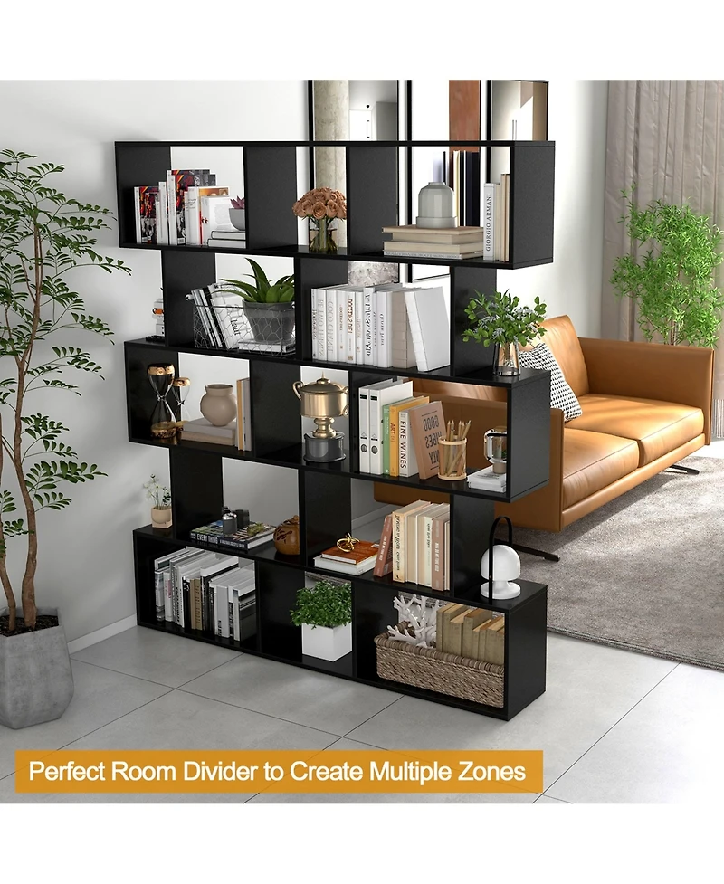 1 Pc 5-Tier Bookshelf Geometric S-Shaped Bookcase Room Divider Storage Display Shelf