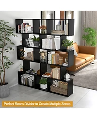 1 Pc 5-Tier Bookshelf Geometric S-Shaped Bookcase Room Divider Storage Display Shelf