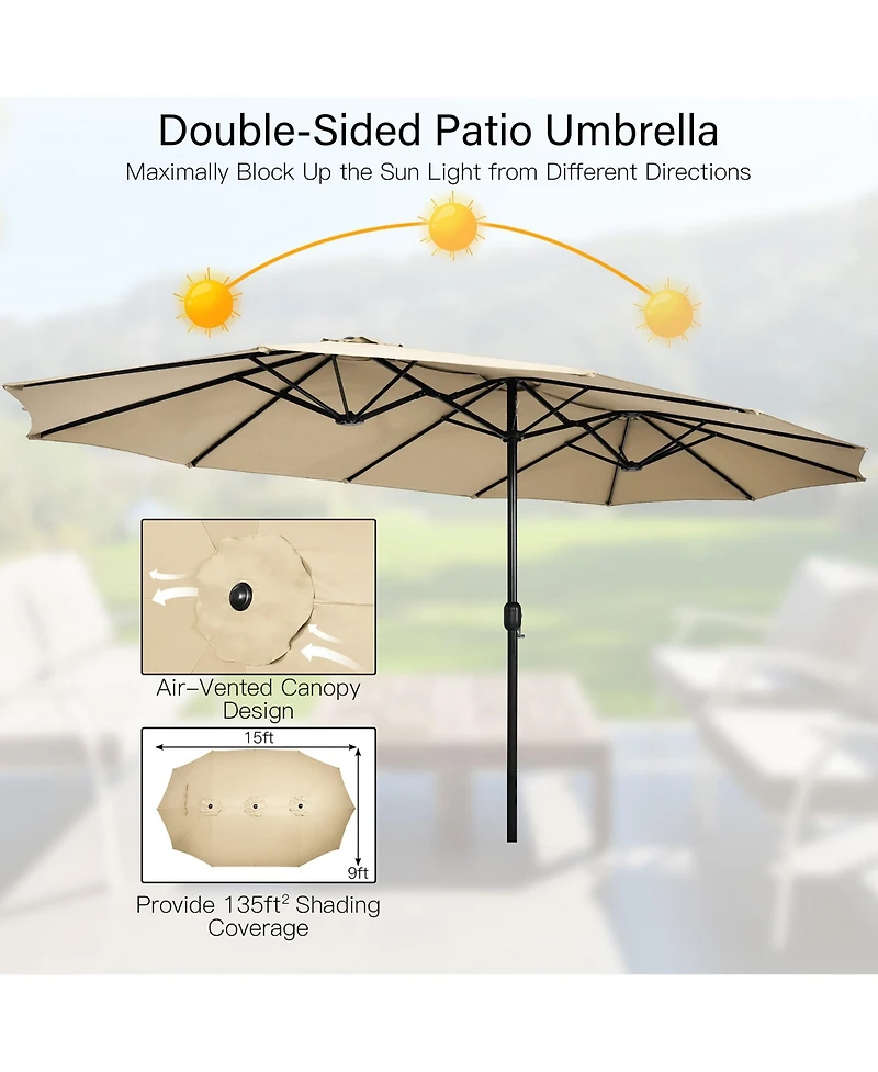15 Ft Patio Double Sided Umbrella Outdoor Market