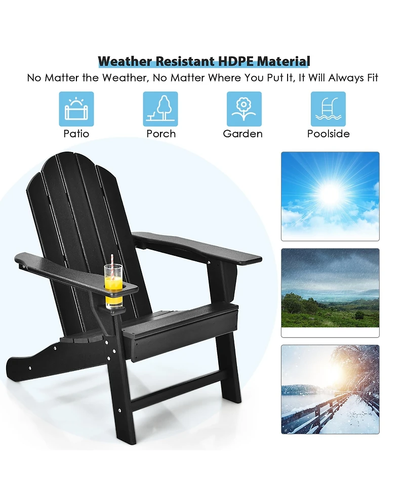 Patio Adirondack Chair Weather Resistant Garden Deck W/Cup Holder