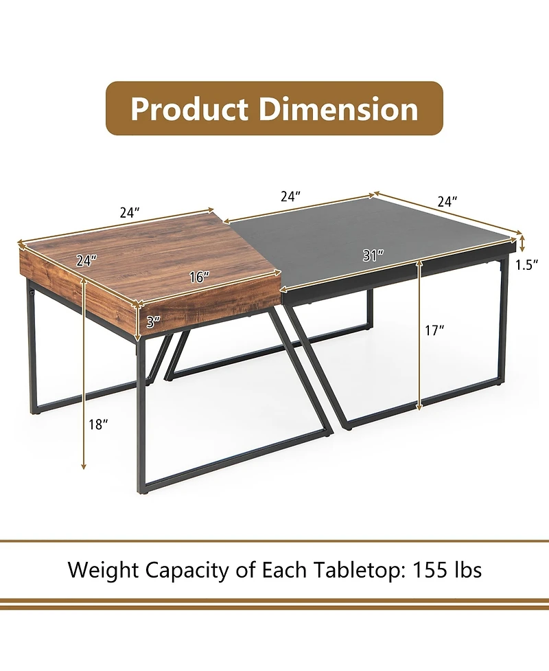 Costway Nesting Table Modern Coffee Table Set of 2 Stacking Side Table