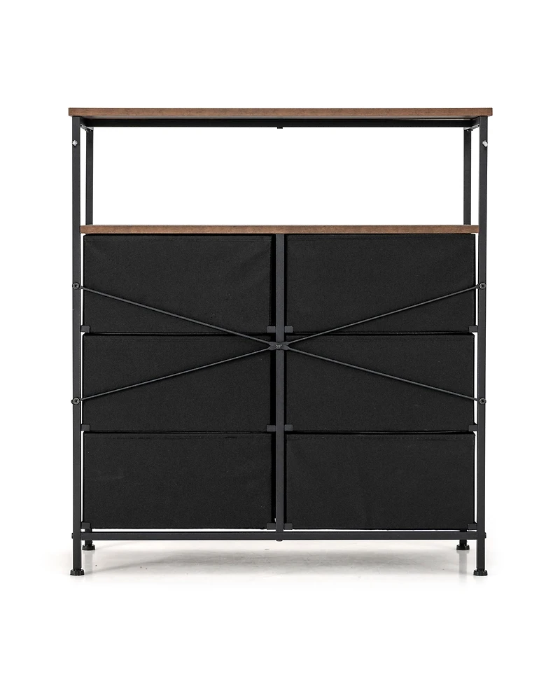 6-Drawer Dresser 2-Tier Fabric Storage Tower w/wooden Top Chest Organizer