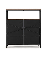 6-Drawer Dresser 2-Tier Fabric Storage Tower w/wooden Top Chest Organizer