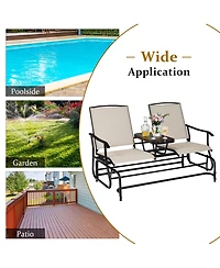 Costway 2 Person Patio Double Glider Loveseat Rocking with Center Table