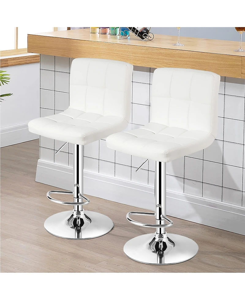Set of 2 Adjustable Bar Stools Pu Leather Swivel Kitchen Counter Pub Chair