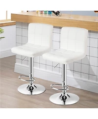 Set of 2 Adjustable Bar Stools Pu Leather Swivel Kitchen Counter Pub Chair
