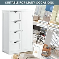 Wooden 4 Drawer Bathroom Cabinet Storage Cupboard 2 Shelves Free Standing