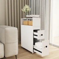 Movable Bathroom Storage Cabinet Narrow Toilet Side Paper Holder w/ 2 Drawers