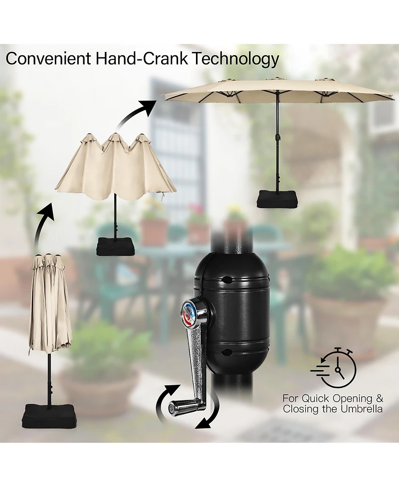 Costway 15FT Double-Sided Twin Patio Umbrella Outdoor Market W/ Crank & Base