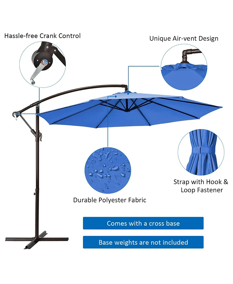 10FT Patio Offset Hanging Umbrella Easy Tilt Adjustment 8 Ribs