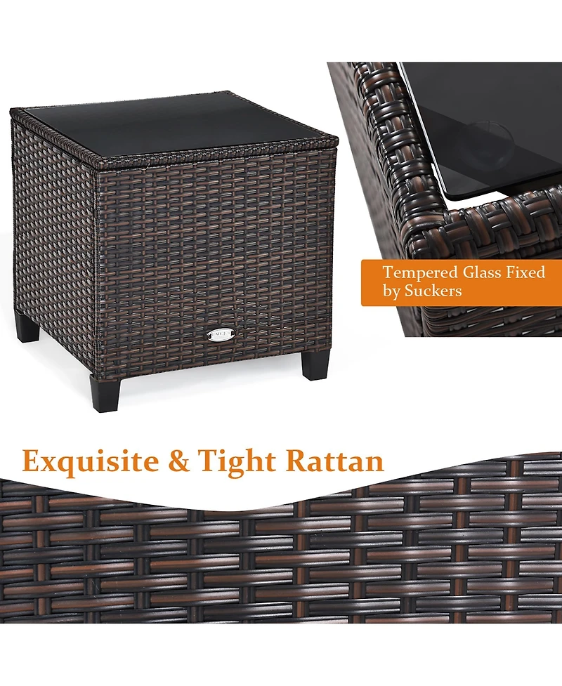 3PCS Patio Rattan Furniture Set Cushioned Sofa Coffee Table Garden