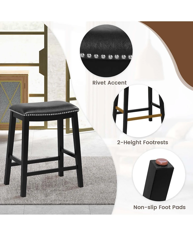 26-Inch Bar Stool Set of 2 Counter Height Saddle Stools with Upholstered Seat