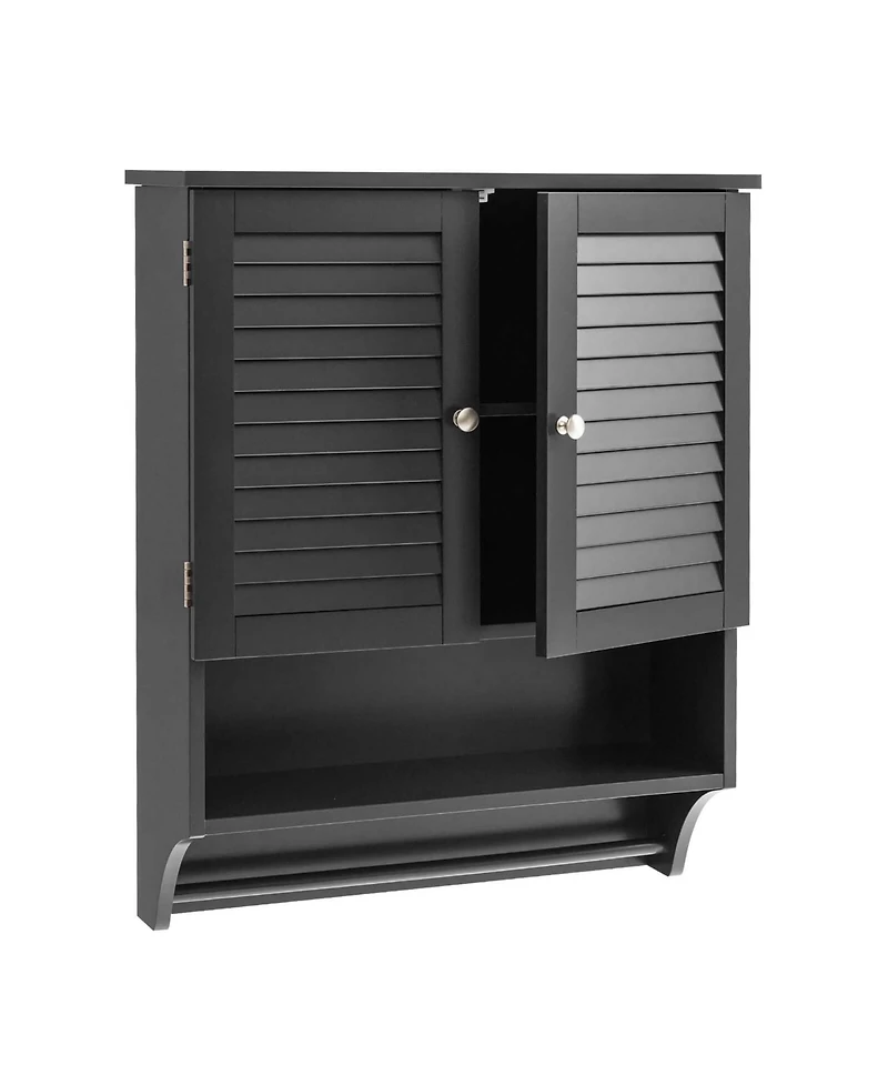 Bathroom Wall Mounted Medicine Cabinet with Louvered Doors & Towel Bar
