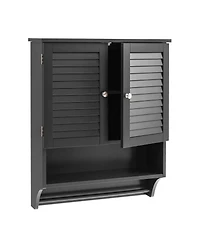 Bathroom Wall Mounted Medicine Cabinet with Louvered Doors & Towel Bar