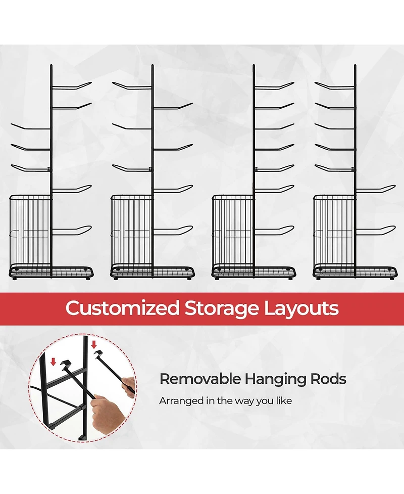 7-Tier Ball Storage Rack with 7 Removable Hanging Rods & Side Ball Basket