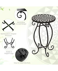Costway Mosaic Outdoor Side Table, Round End Table with Weather Resistant Ceramic Tile Tabletop